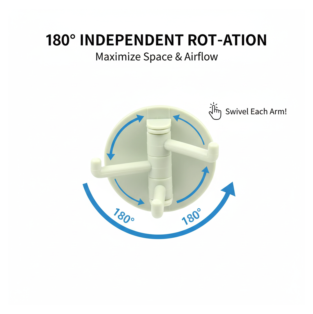 180° Rotating Punch-Free 3-Hook Sticky Hook – 1 Pc
