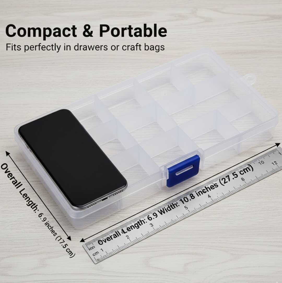 15-Grid Clear Plastic Jewelry Organizer Box with Dividers (1 Pc)