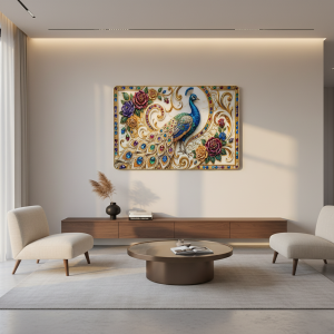 Luxury Peacock Wall Art Frame with Floral Gem Design Home Decor