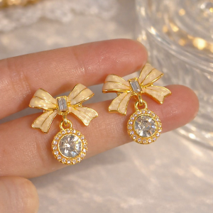 Elegant Bow Crystal Drop Earrings for Women For Girls
