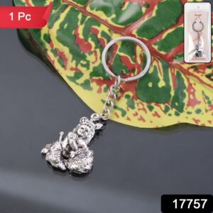 Premium Silver-Finish Metal Bal Krishna Eating Makhan Keychain (1 Pc)