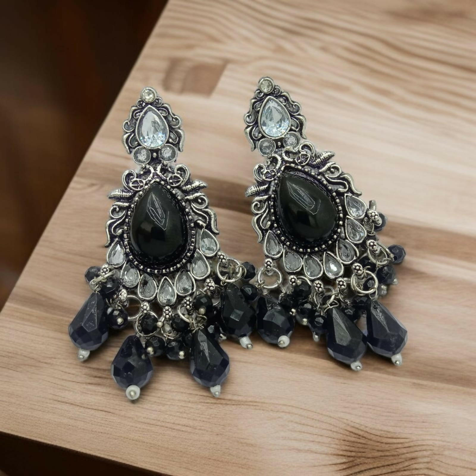 Black Onyx Look Oxidized Chandbali Earrings