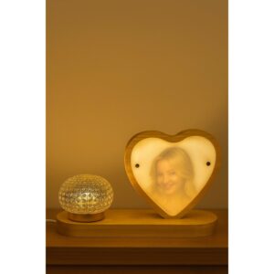 Elegant Wooden Frame Rose Night Lamp with Crystal Dome LED Light