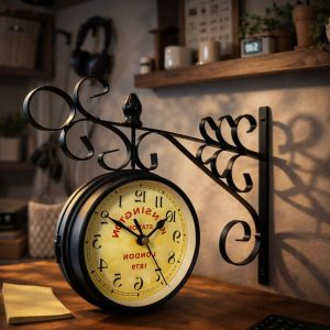 Vintage Double Sided Wall Clock Retro Station Style Decorative Clock