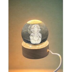 Ganesh 3D Crystal Ball LED Lamp with Wooden Base