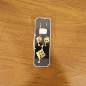 Ruby Square Gold Pendant and Earring Set Elegant Traditional Jewelry Set for Women