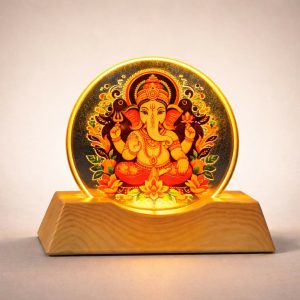 LED Lord Ganesha Acrylic Lamp with Wooden Base Spiritual Decor