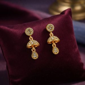 Gold-Tone Crystal Studded Floral Dome Drop Earrings for Women