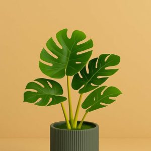 Artificial Monstera Leaf Tabletop Plant with Decorative Pot for Home Décor