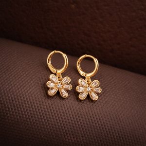 Gold-Tone Floral Crystal Drop Hoop Earrings for Women