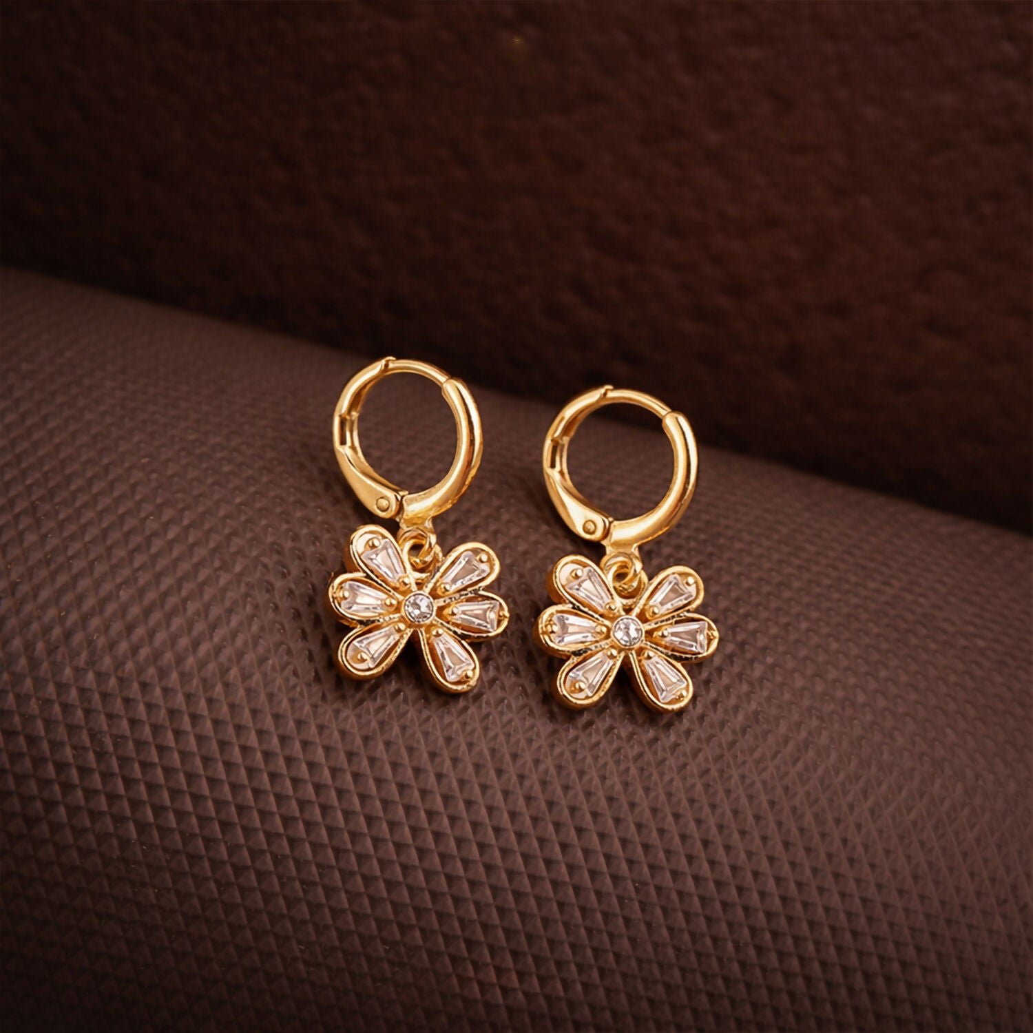 Gold-Tone Floral Crystal Drop Hoop Earrings for Women - Image 3