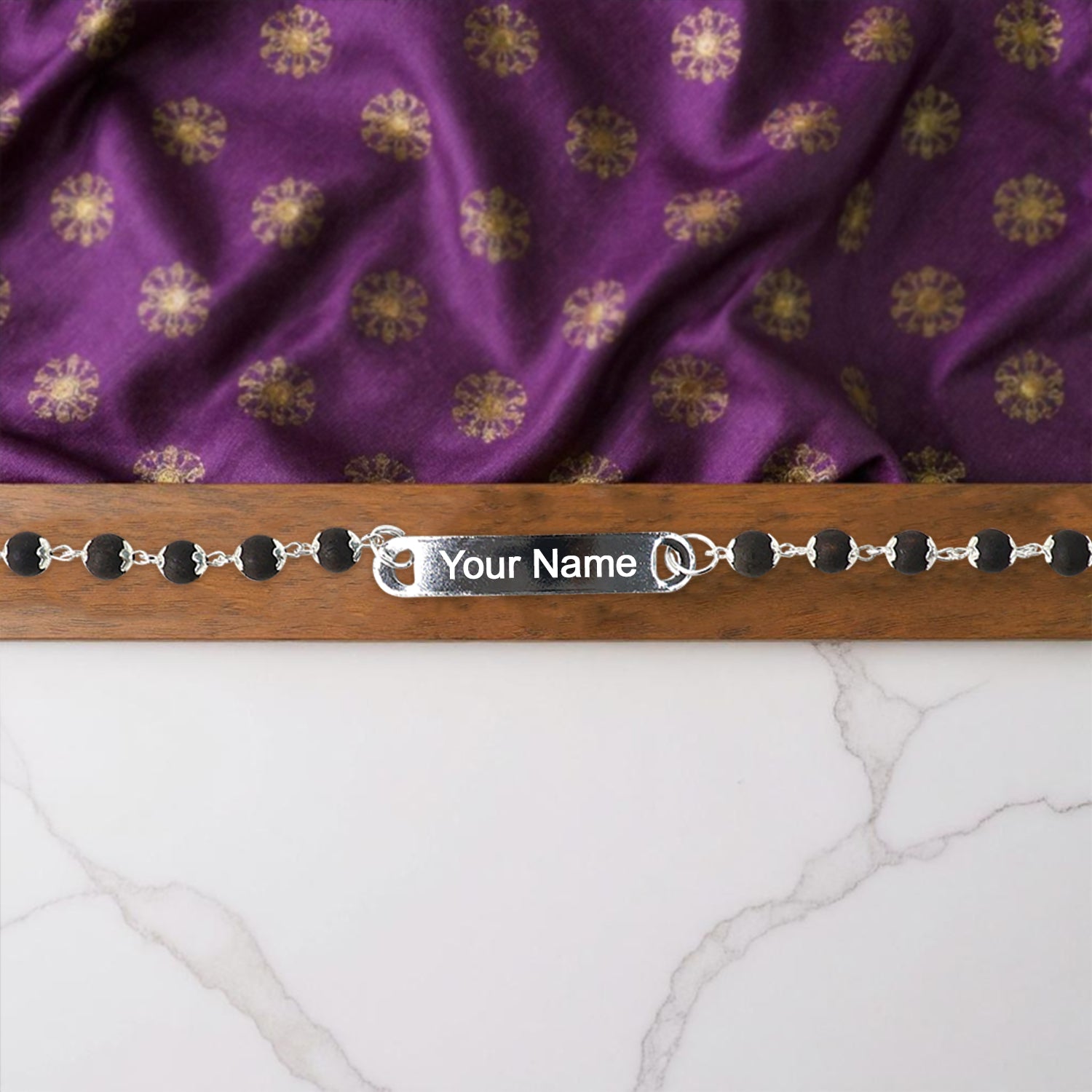 Custom Black Bead Name Bracelet – Personalized Silver Plate Bracelet for Men