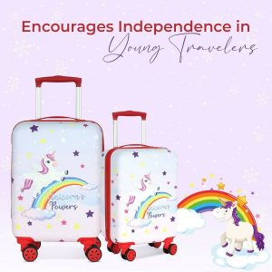 Novex Unicorn Rainbow Red Travelling Kids Trolley Bags for Girls Luggage 4 Wheels ( 22 Inch)