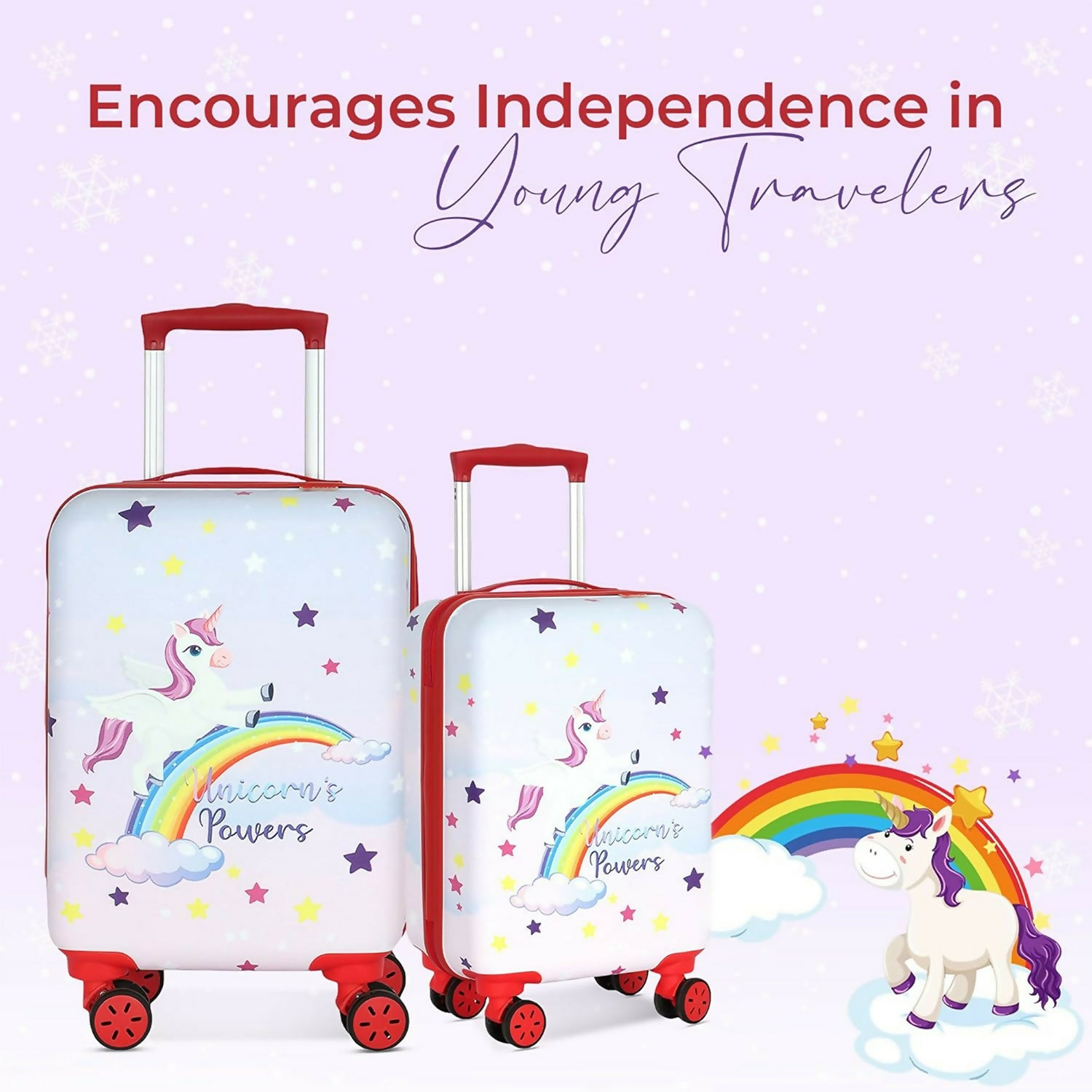Novex Unicorn Rainbow Red Travelling Kids Trolley Bags for Girls Luggage 4 Wheels ( 22 Inch)