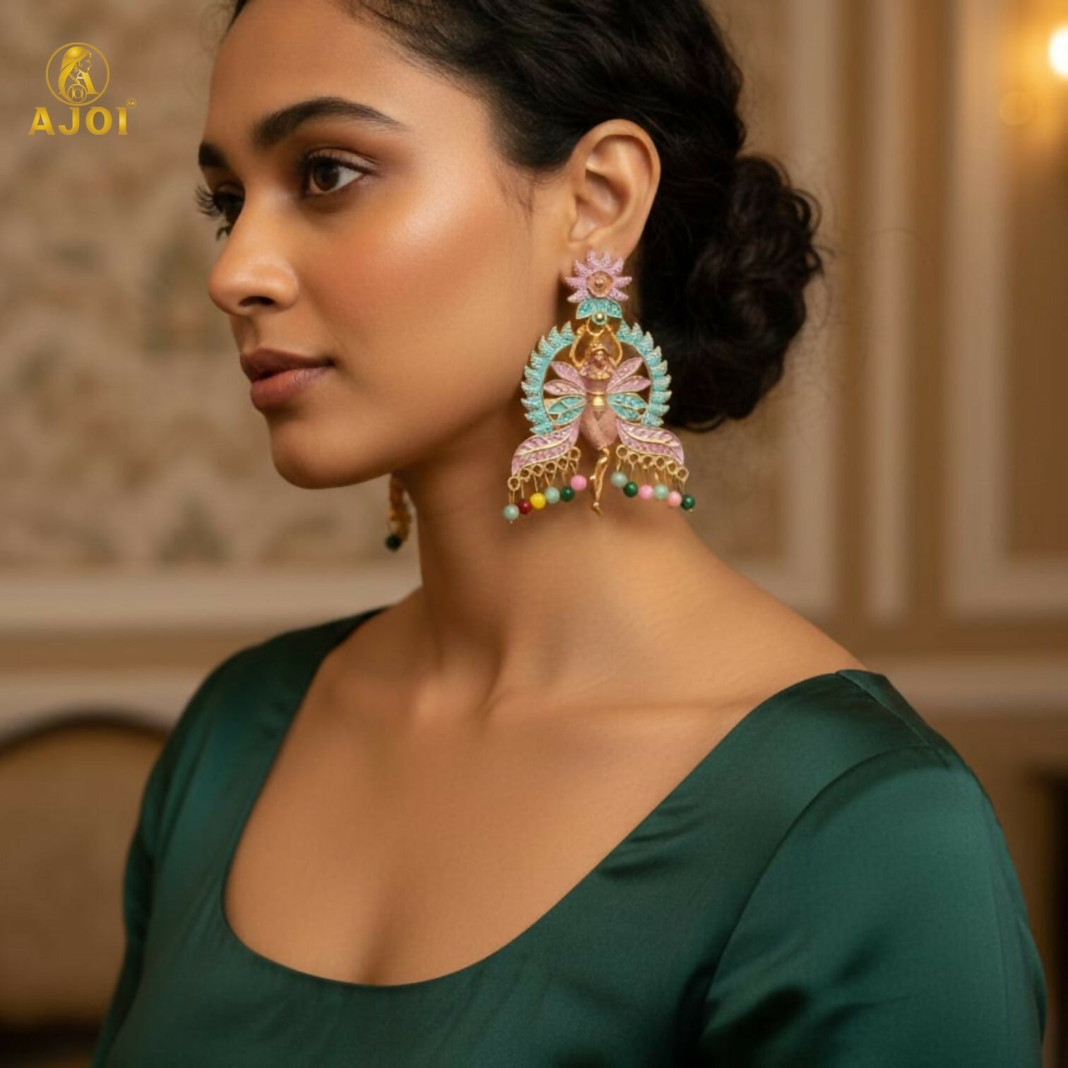 Designer Multicolor Fairy Motif Enamel Earrings for Women