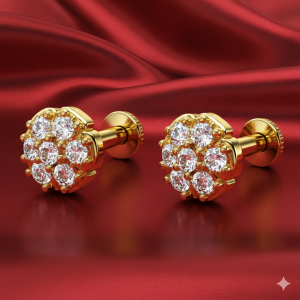 Gold Plated Cluster Flat Back AD Stud Earrings Pack of 1 Pair