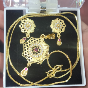 Floral Disc Gold Pendant and Earring Set Elegant Traditional Jewelry for Women