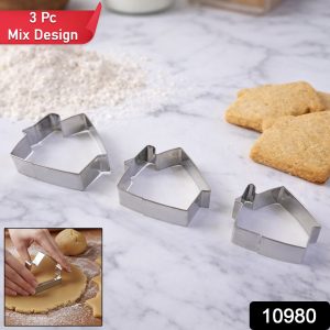Stainless Steel House Shape Cookie Cutter Set (3 Pc Mix Design Set)