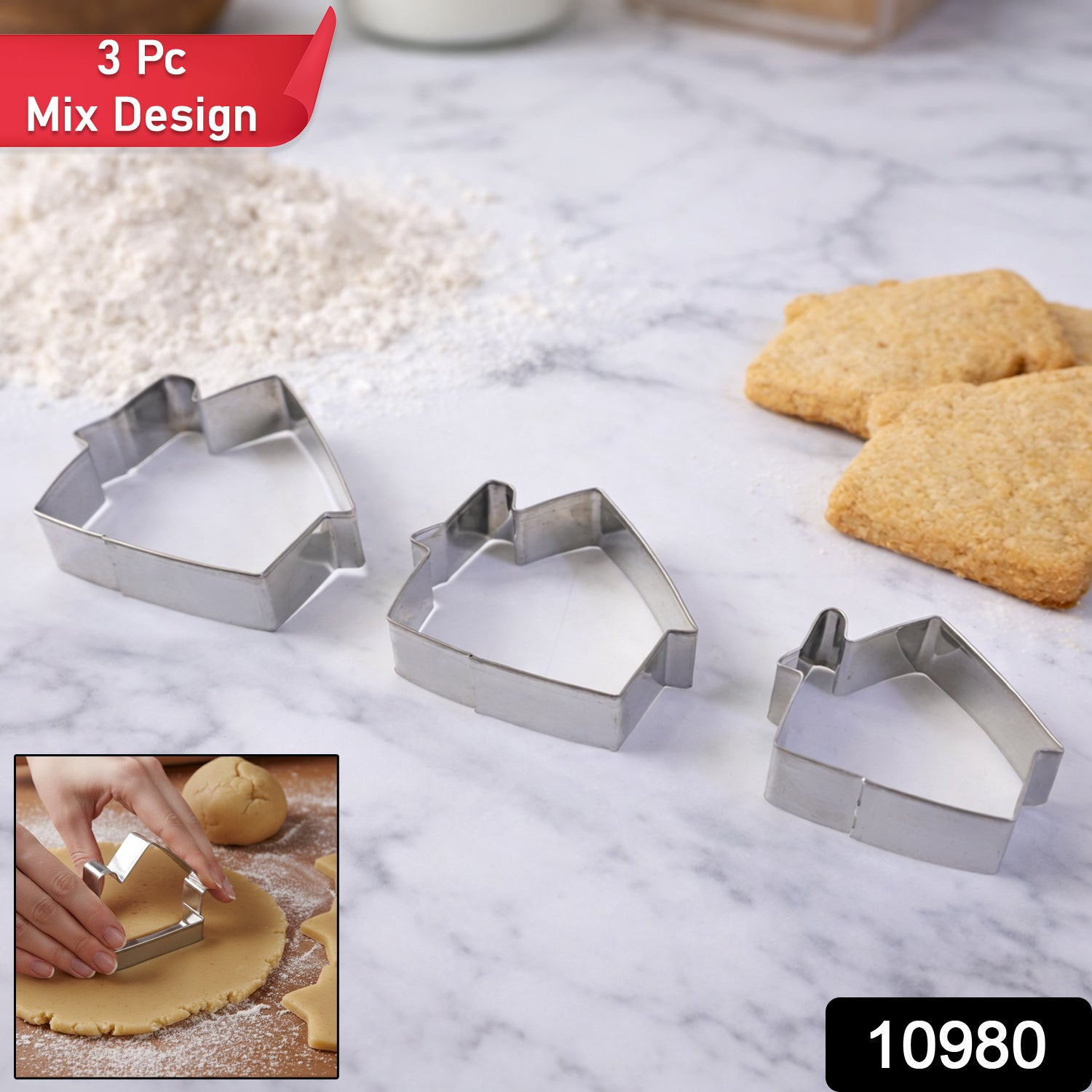 Stainless Steel House Shape Cookie Cutter Set (3 Pc Mix Design Set) - Image 2