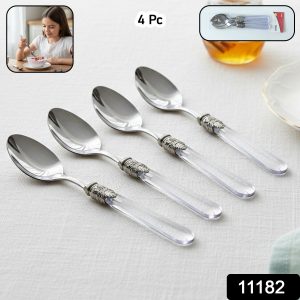 Premium Stainless Steel Dessert Spoon With Plastic Handle Set (4 Pc Set)