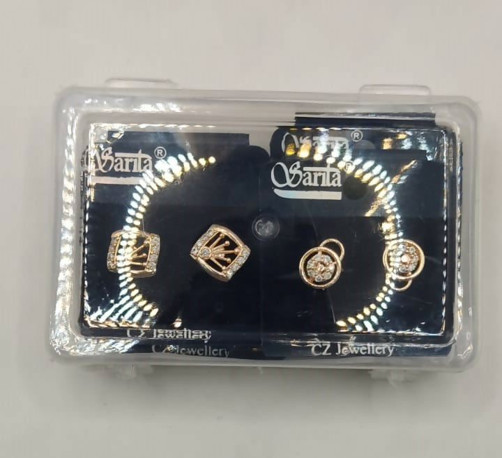 Rose Gold Plated AD Stud & Hoop Earrings Set for women and girls Combo Pack of 4 - Image 5