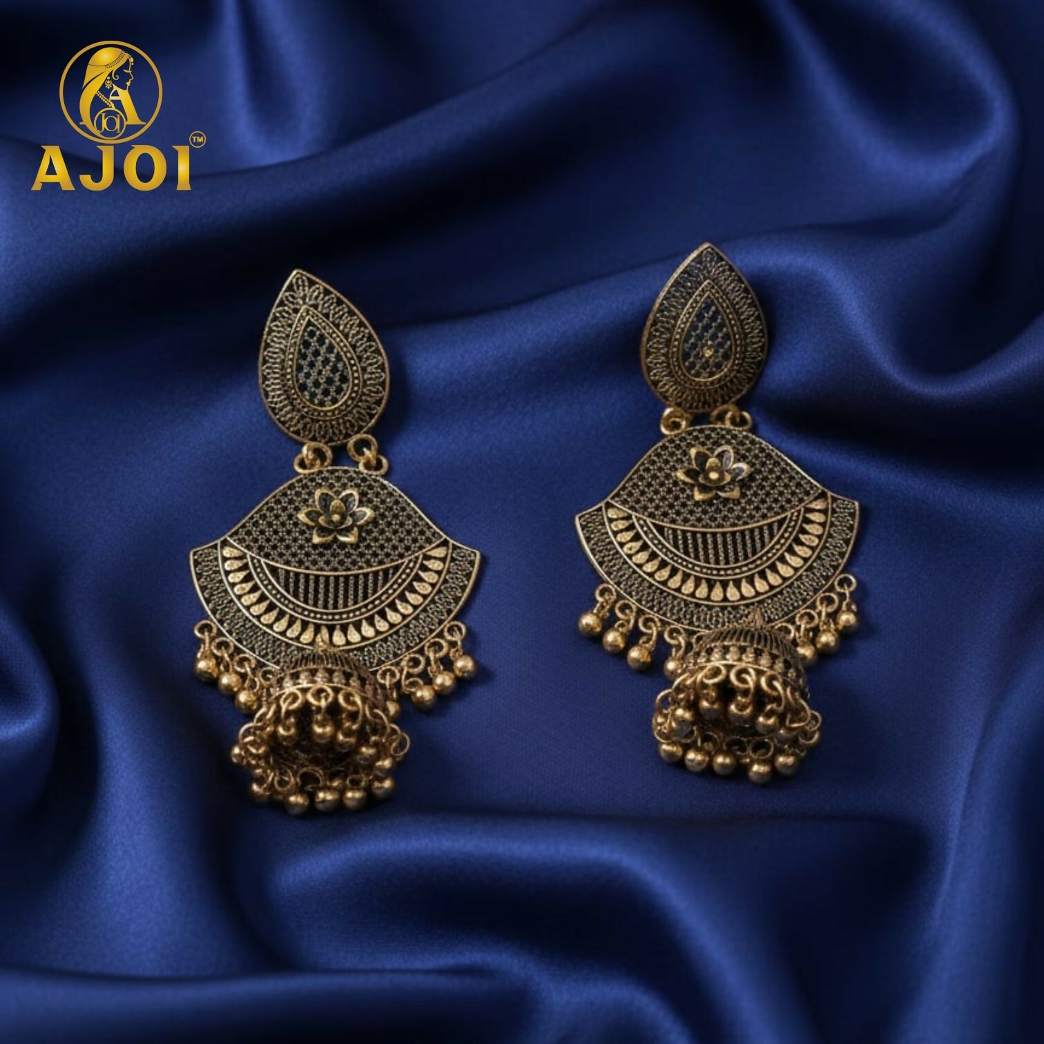 Premium Antique Teardrop Jhumka Earrings with Elegant Traditional Detailing