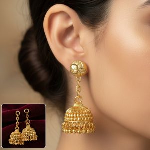 Classic Gold-Plated Jhumka with Layered Dome and Bead Detailing