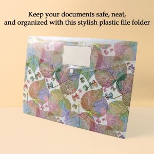 Printed A4 Document Folder – Leaf Design with Button Closure & Label Slot (1 Pc)