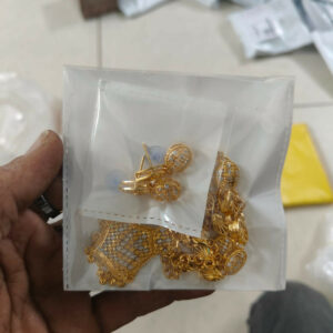 Dual-Tone Gold Plated Geometric Pattern Link Necklace Set