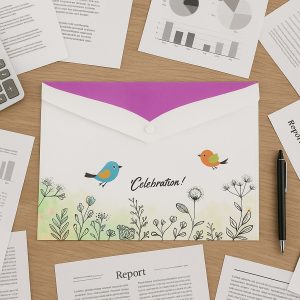 Mix Design A4 Printed Document Folder with Decorative Button Closure (1 Pc)