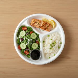 Vegnar 10 Inch 3-Compartment Round Compostable Bagasse Plate (10 Pc)