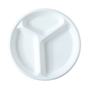 Vegnar 10 Inch 3-Compartment Round Compostable Bagasse Plate (10 Pc)