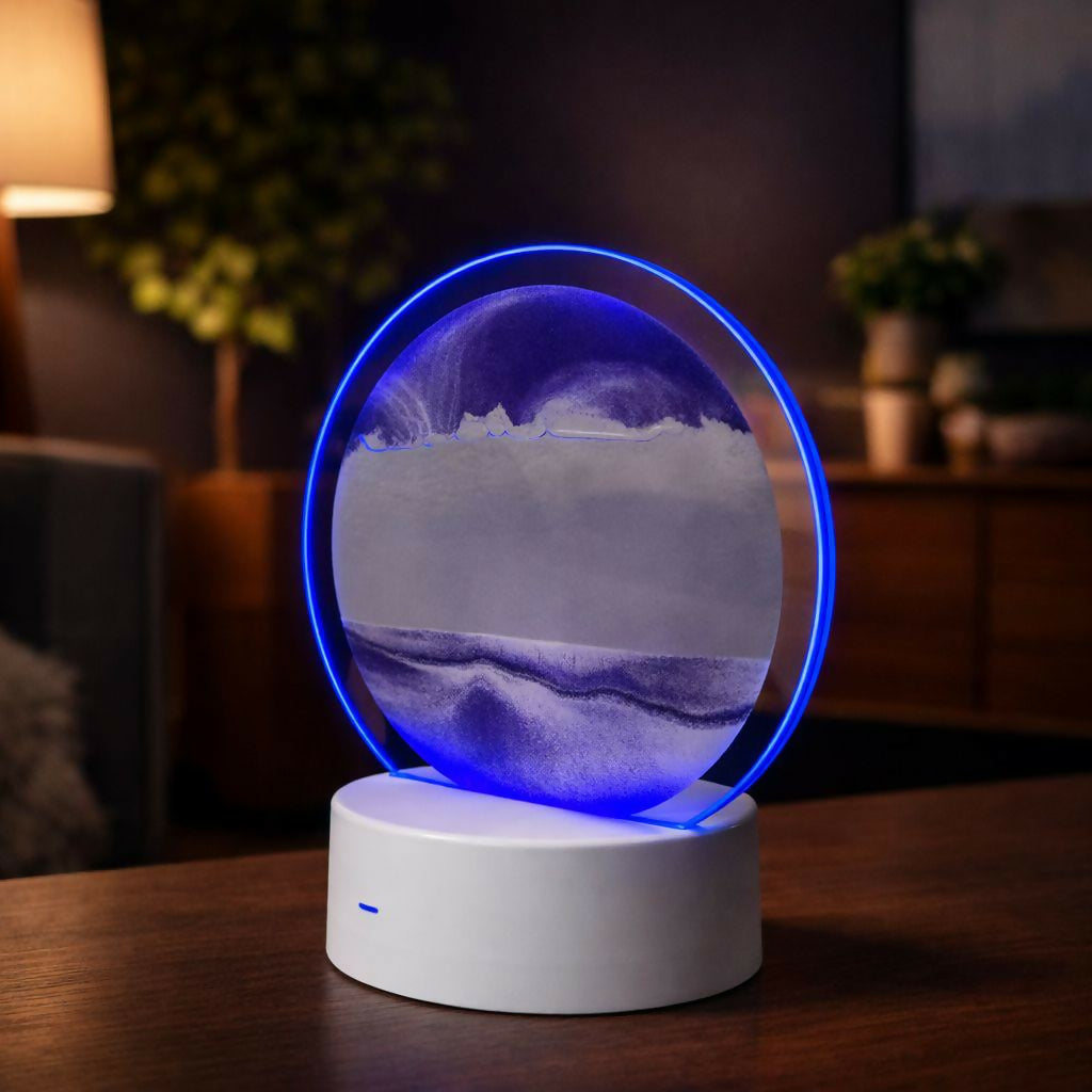 LED Round Static Purple Sand Art Lamp | Ambient Decorative Night Light Décor - Image 2