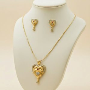 Gold-plated Heart Pendant and Earrings Set with Ruby and Cubic Zirconia