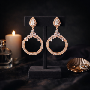 Exquisite Rose Gold Tone Chandbali Statement Earrings