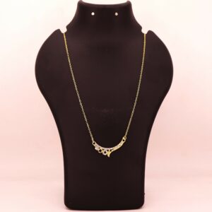 Gold Plated Pink Stone Curved Pendant Necklace Chain For women and girls