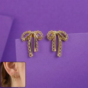 Elegant Gold Bow Drop Earrings for Women | Korean Style Designer Ribbon Earrings