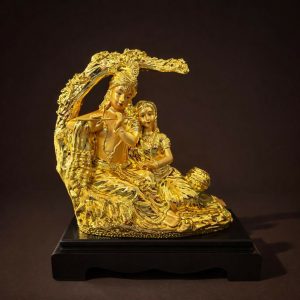 Radha Krishna Golden Finish Idol Statue for Home Temple Decor