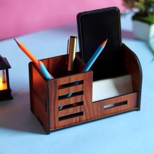 Premium Wooden Desk Organizer with Phone Stand, Pen Holder, Card Holder (1 Pc)