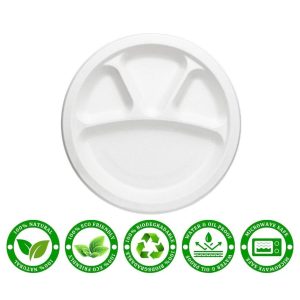 Vegnar 4 Compartment Disposable Food Serving Plate Set (10 Pc)