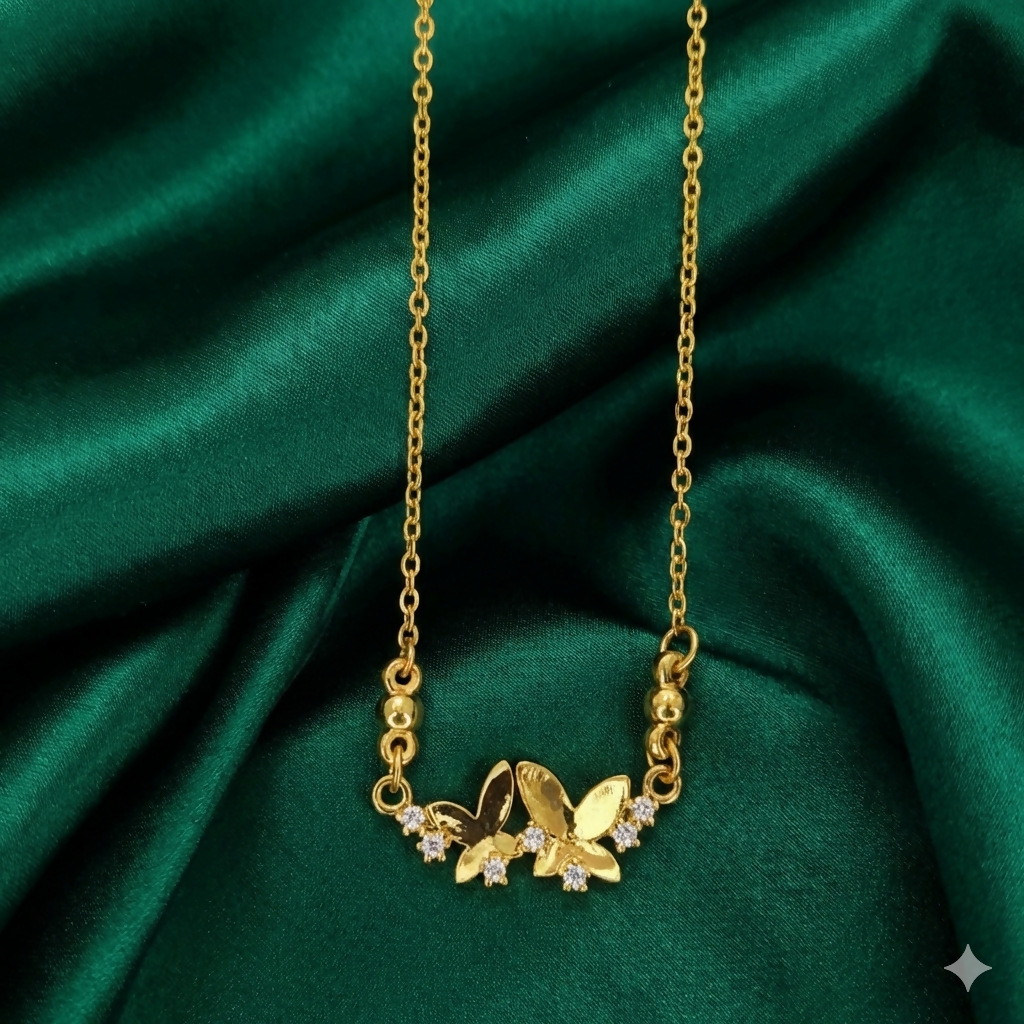 Gold Double Butterfly Necklace with AD For women and girls