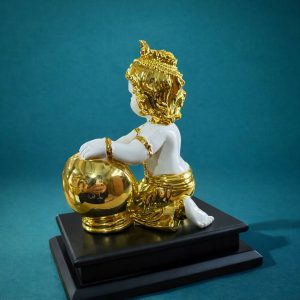 Bal Krishna Idol with Butter Pot Golden Showpiece for Home Temple Décor