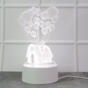 3D Illusion LED Night Lamp with House and Balloons Design