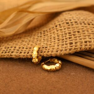 Gold Bamboo Texture Hoop Earrings kan ki bali for Women