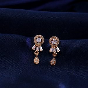 Elegant Gold Finish Round Stud Earrings with Drop Design for Women & Girl