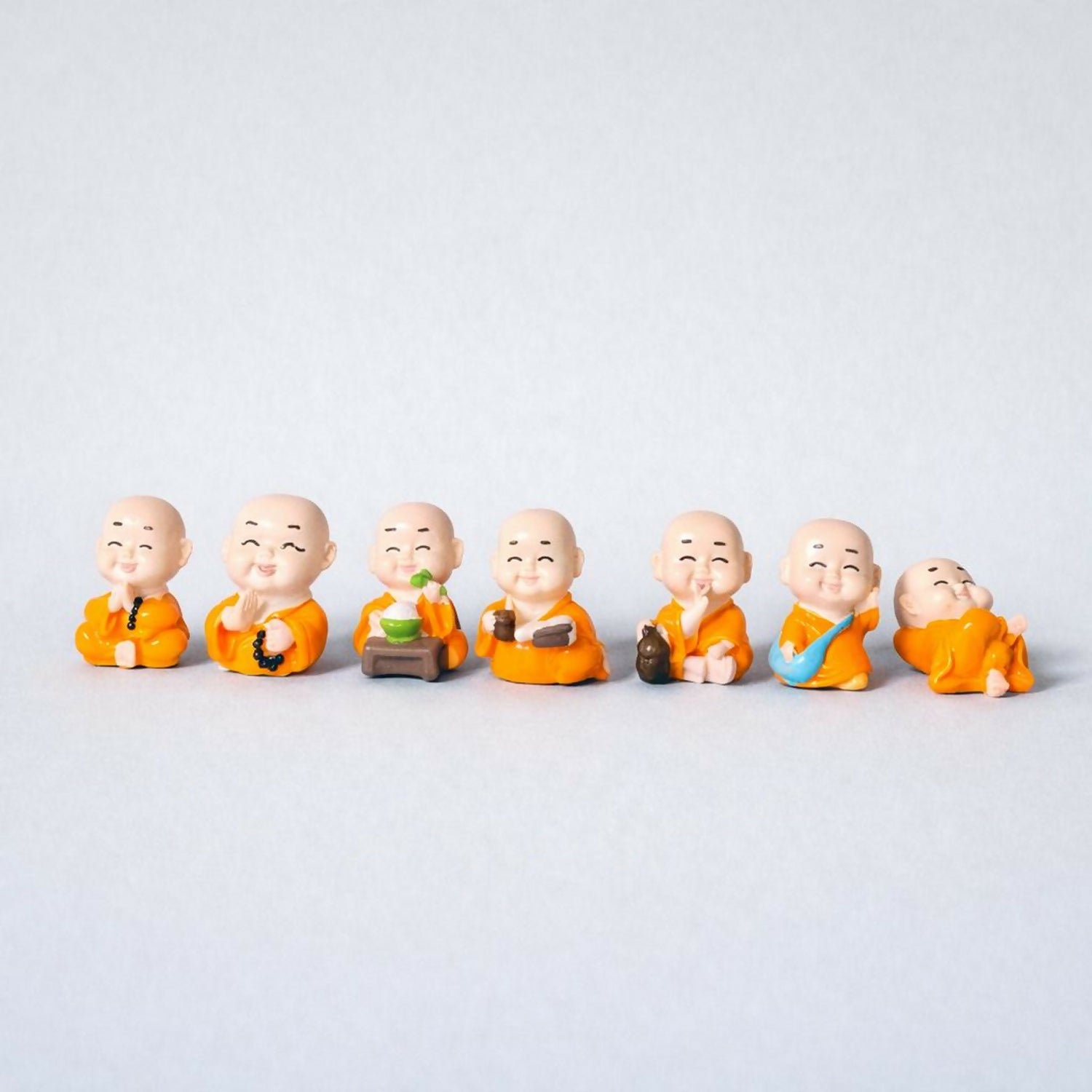 Smiling Monk Showpiece Set of 8 | Mini Buddha Figurines for Home Decor - Image 2