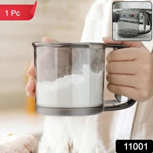 Plastic Flour Sieve Cup with Handle and Fine Mesh Filter for Kitchen Baking