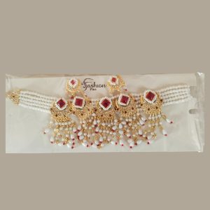 Radiant Ruby & Pearl Chandbali Choker Set with Matching Statement Earrings