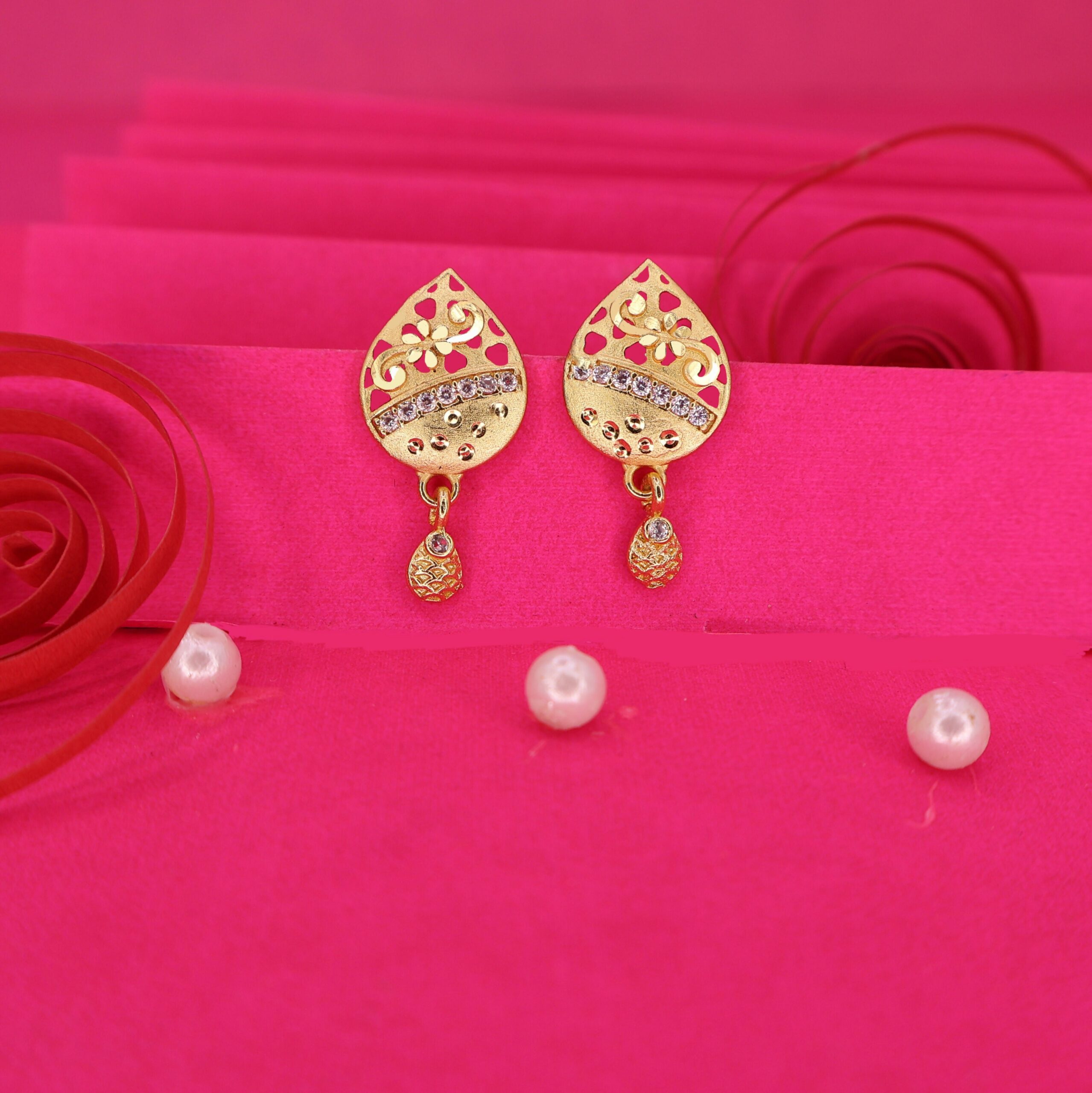 Gold Plated Filigree Drop Earrings with AD for women and girls - Image 3