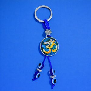 Om Evil Eye Keychain with Blue Beads for Car Keys, Bags & Gifting